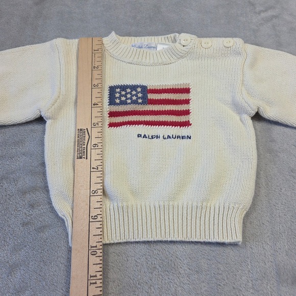 Vintage Ralph Lauren Baby Flag Sweater One Size Cotton Knit Button Shoulder Gift - Picture 3 of 6